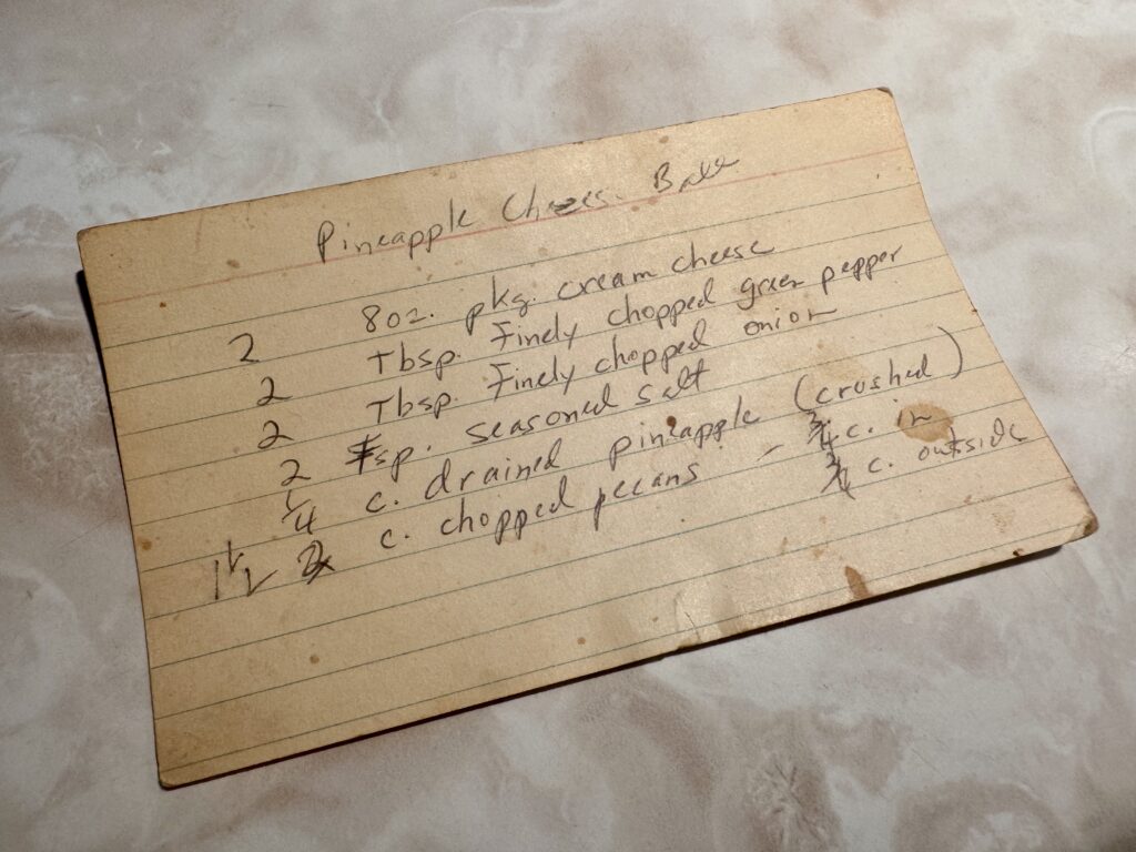 pineapple cheese ball recipe card
