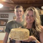 german chocolate cake; mother and son; cooking; baking